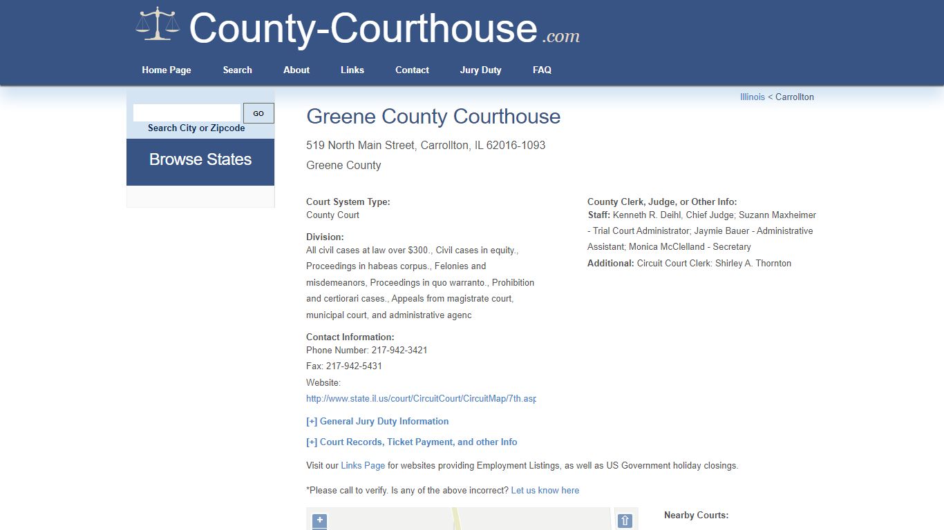 Greene County Courthouse in Carrollton, IL - Court Information